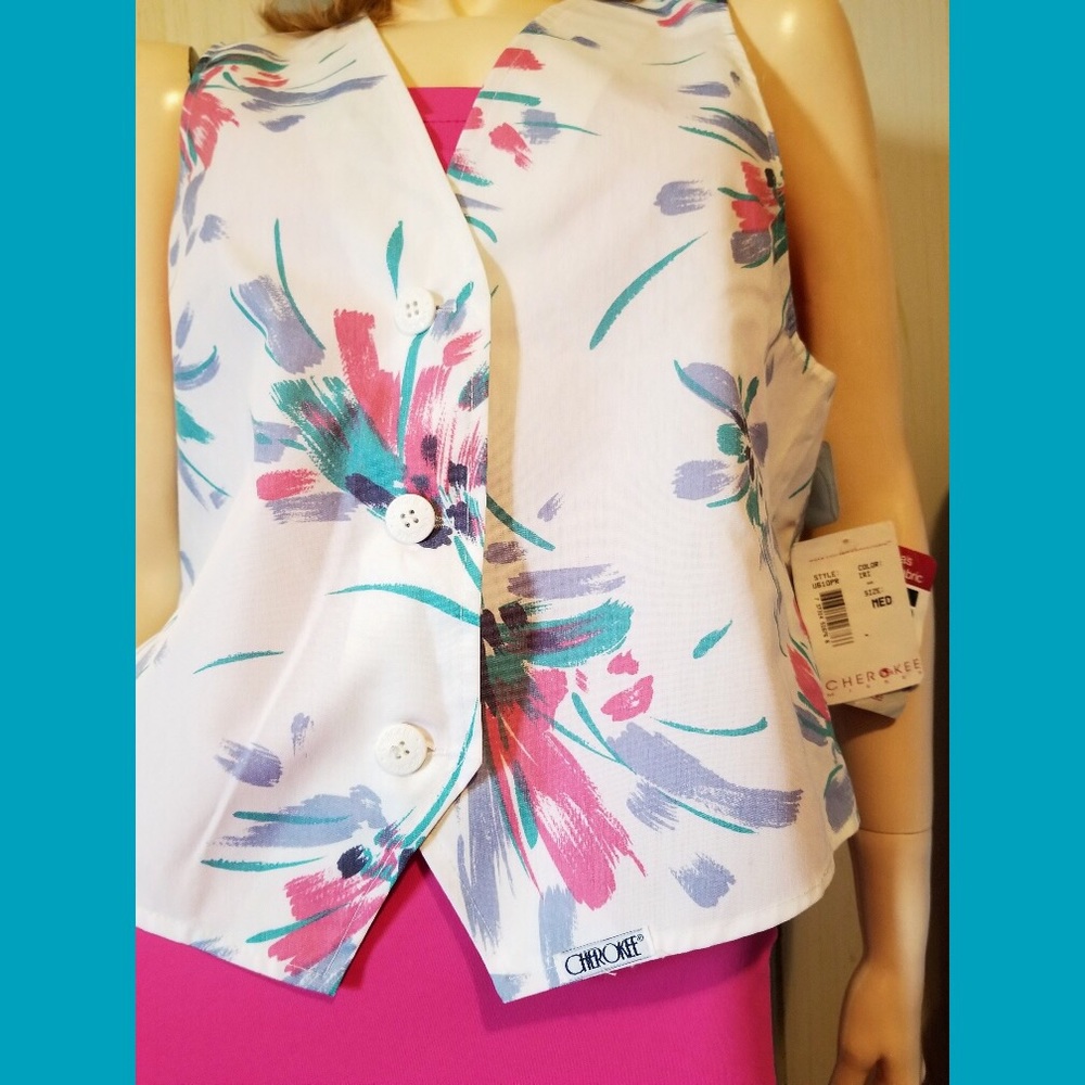 Vintage 80s CHEROKEE Watercolor button down Vest NWT